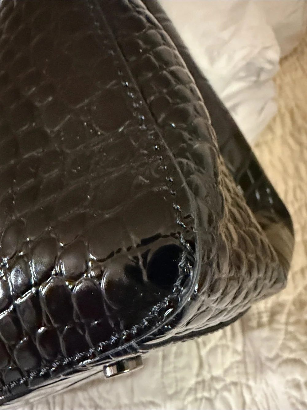 Gianni Bini Black Croc-Embossed Patent Satchel with Detachable Strap
